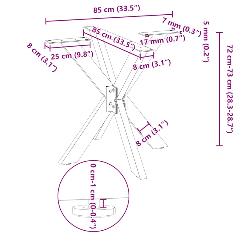 vidaXL pók alakú étkezőasztal láb fehér 85x85x(72-73) cm acél