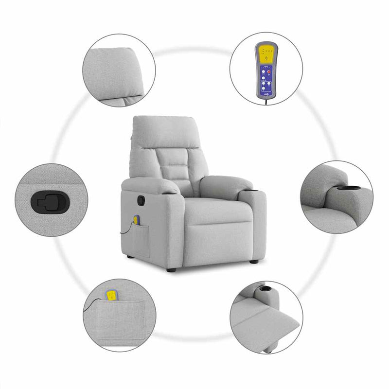 vidaXL felhőszürke szövet dönthető masszázsfotel