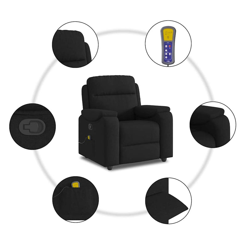 vidaXL fekete szövet dönthető masszázsfotel