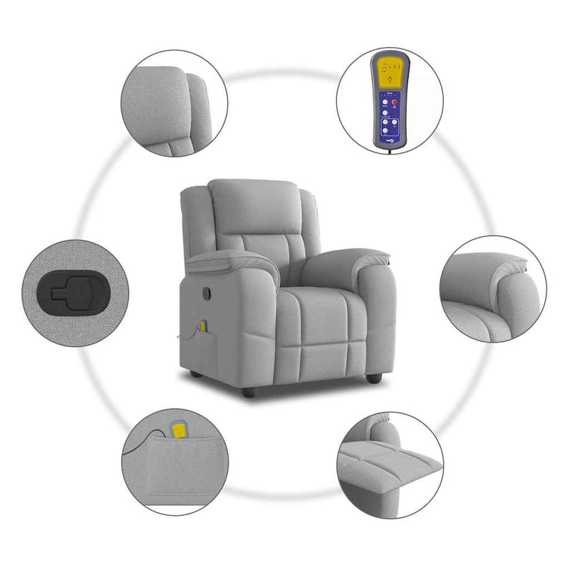 vidaXL felhőszürke szövet dönthető masszázsfotel