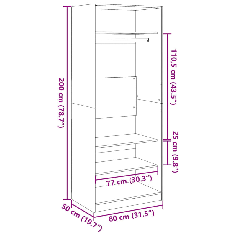 vidaXL szürke sonoma színű szerelt fa ruhásszekrény 80 x 50 x 200 cm