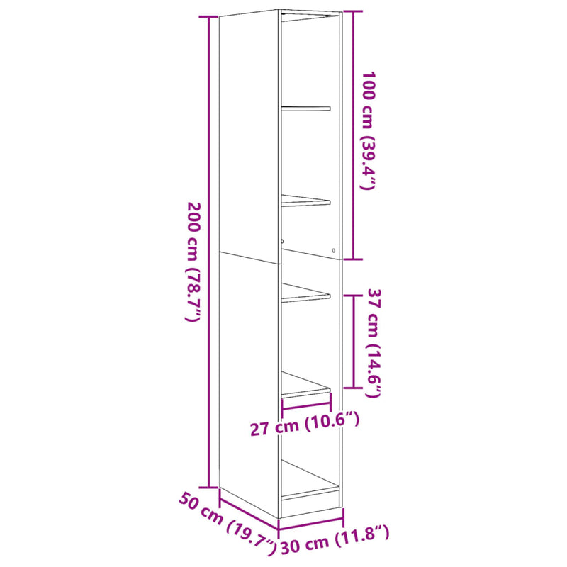 vidaXL antik fa színű szerelt fa ruhásszekrény 30 x 50 x 200 cm