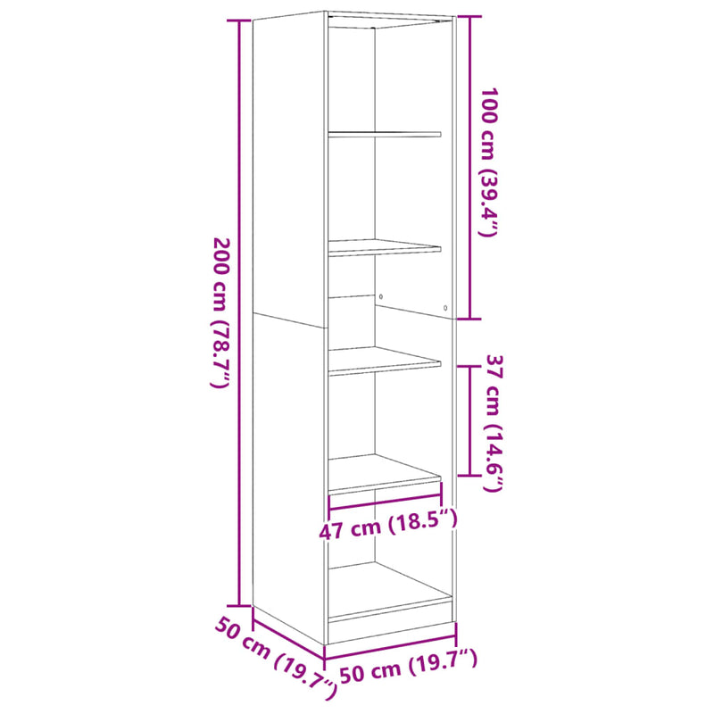 vidaXL fekete szerelt fa ruhásszekrény 50 x 50 x 200 cm