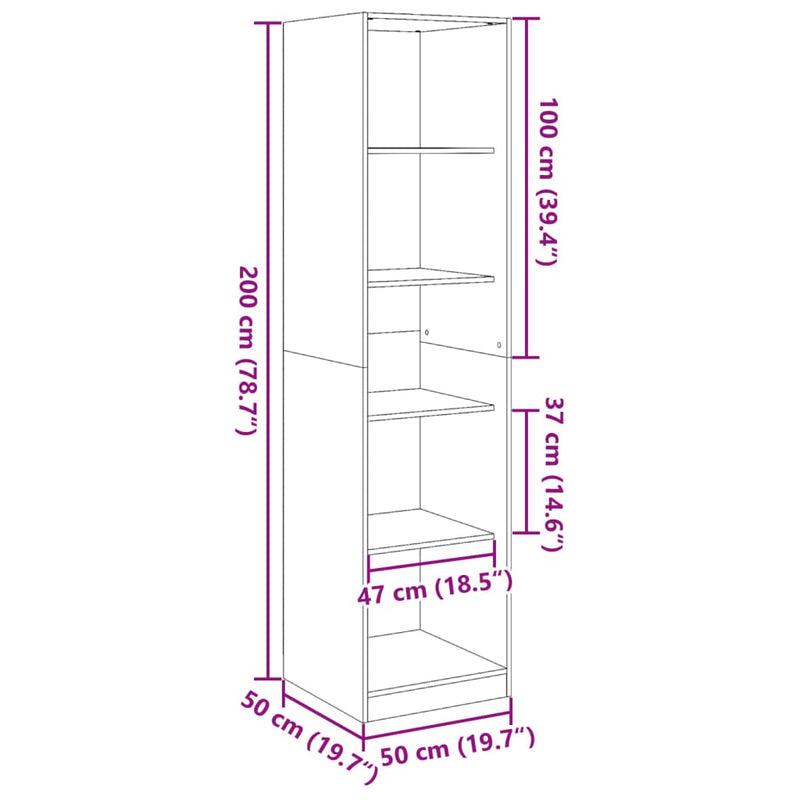 vidaXL betonszürke szerelt fa ruhásszekrény 50 x 50 x 200 cm