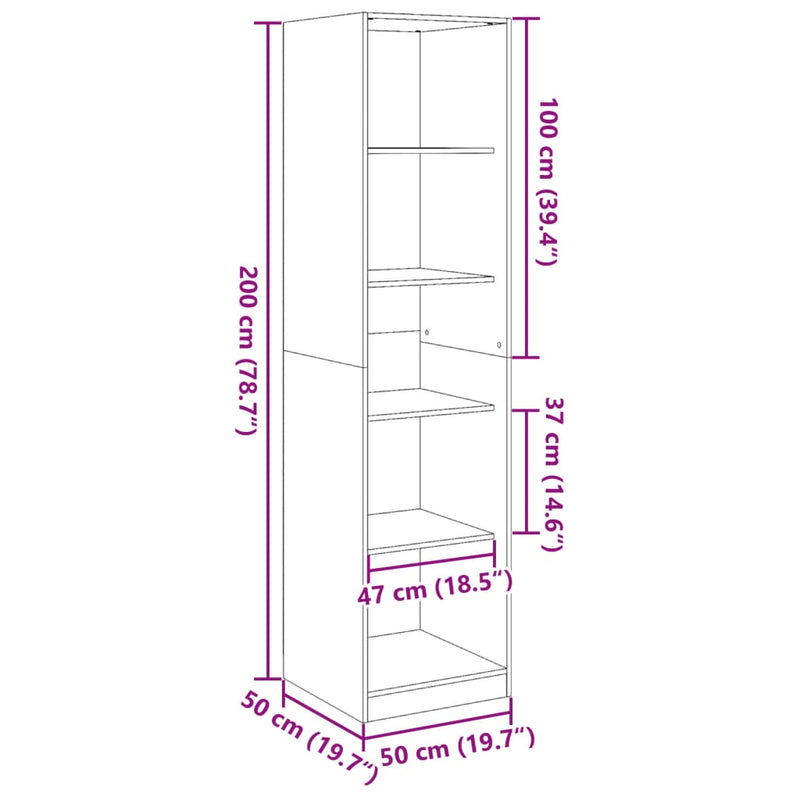 vidaXL antik fa színű szerelt fa ruhásszekrény 50 x 50 x 200 cm