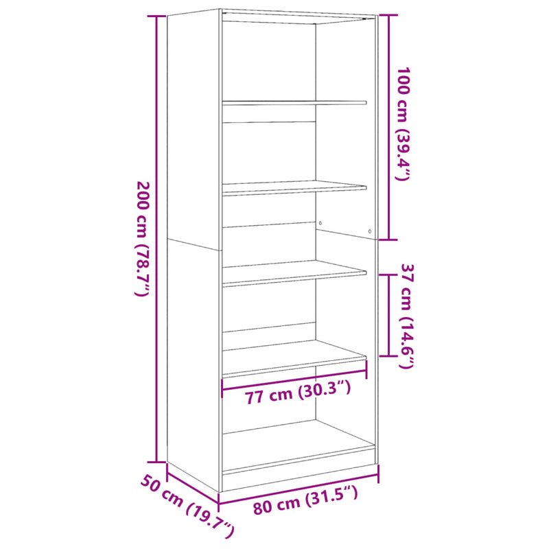 vidaXL fekete szerelt fa ruhásszekrény 80 x 50 x 200 cm