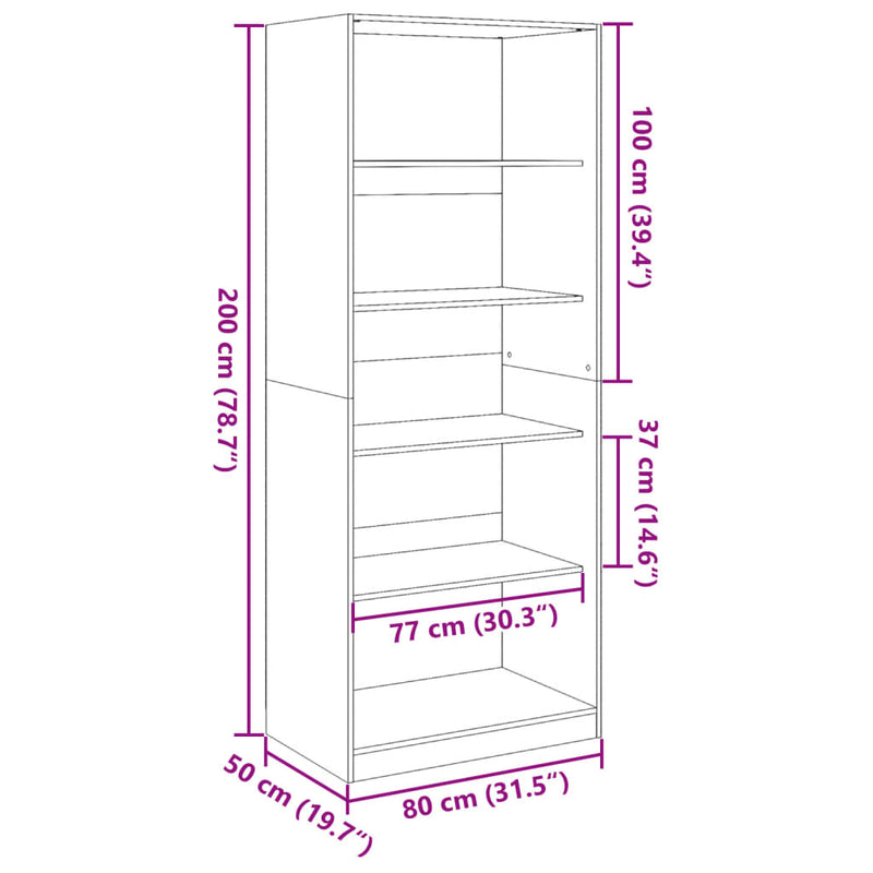 vidaXL betonszürke szerelt fa ruhásszekrény 80 x 50 x 200 cm