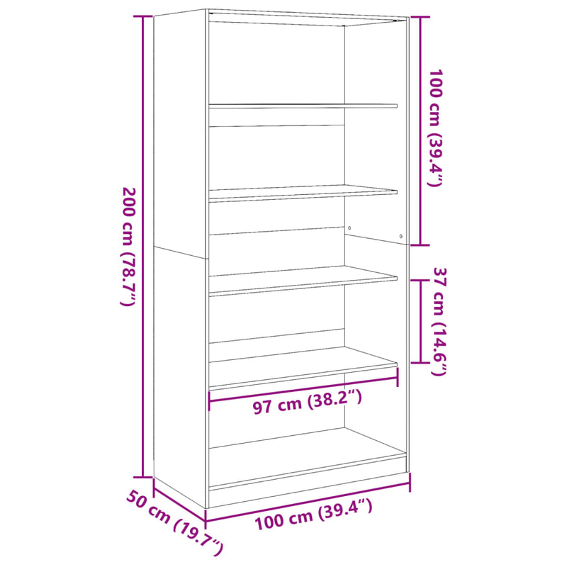 vidaXL füstös tölgy színű szerelt fa ruhásszekrény 100 x 50 x 200 cm