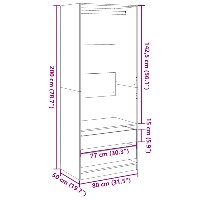 vidaXL fekete szerelt fa ruhásszekrény 80 x 50 x 200 cm