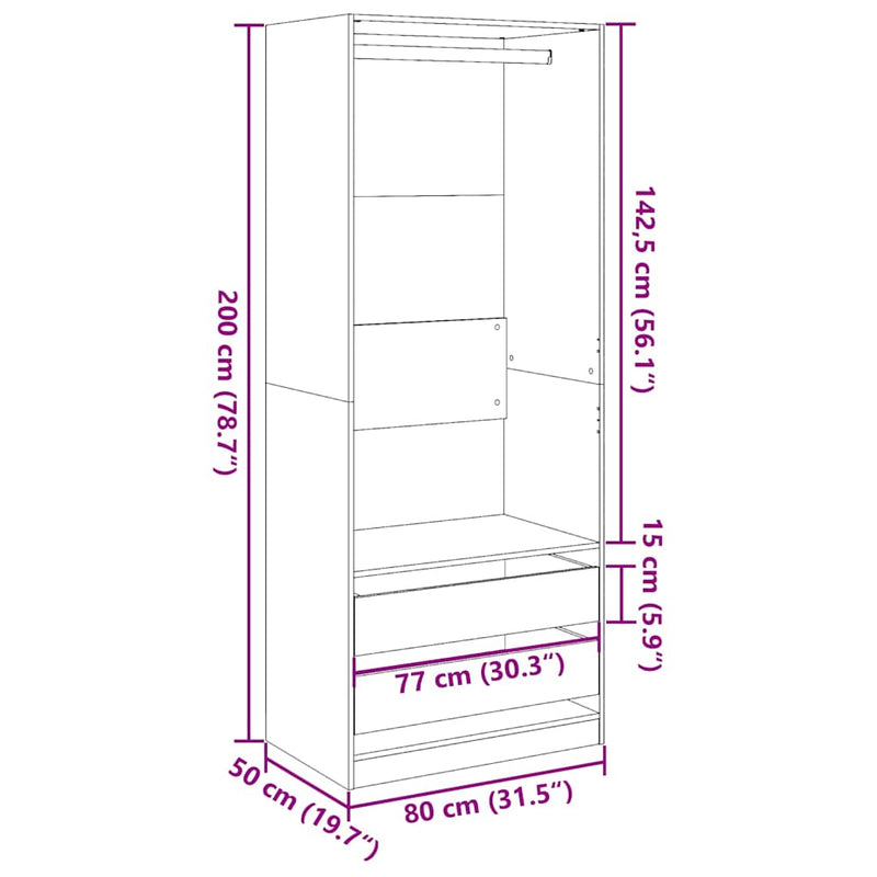 vidaXL antik fa színű szerelt fa ruhásszekrény 80 x 50 x 200 cm