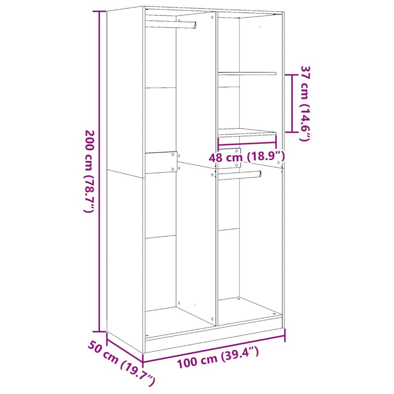 vidaXL füstös tölgy színű szerelt fa ruhásszekrény 100 x 50 x 200 cm