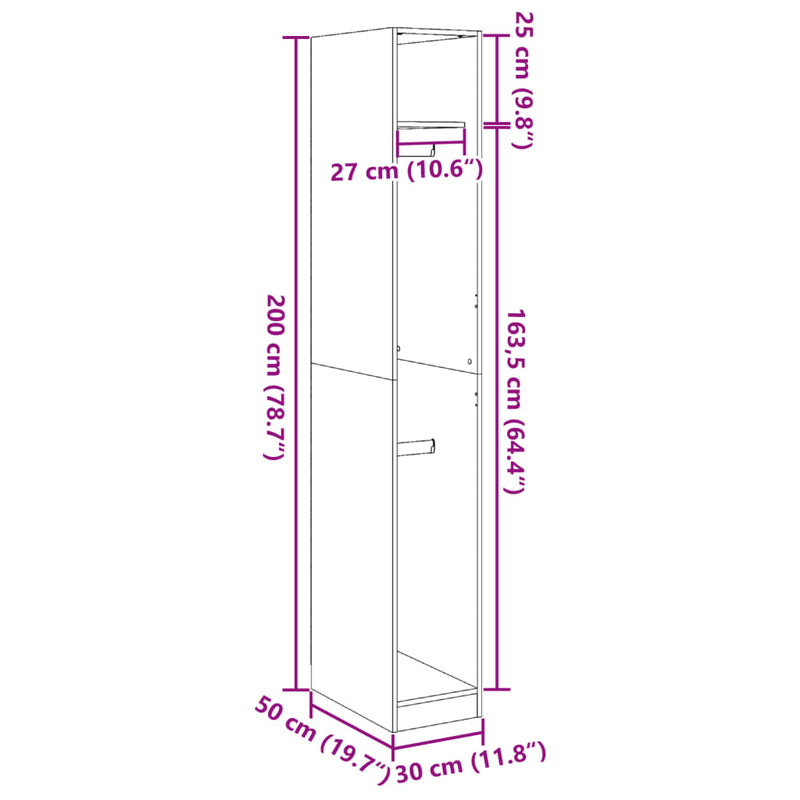 vidaXL betonszürke szerelt fa ruhásszekrény 30 x 50 x 200 cm