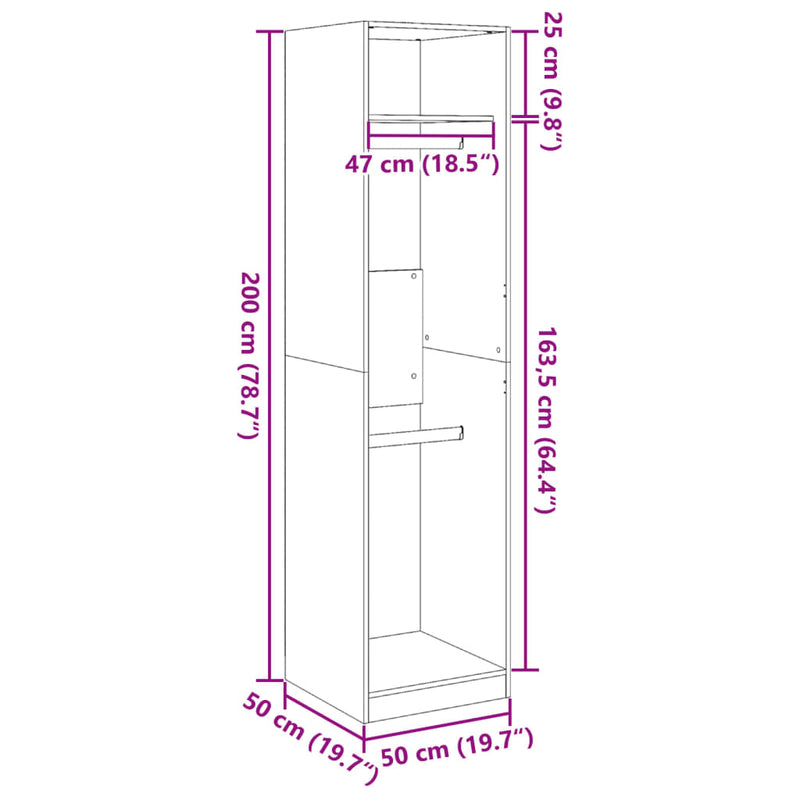 vidaXL fekete szerelt fa ruhásszekrény 50 x 50 x 200 cm