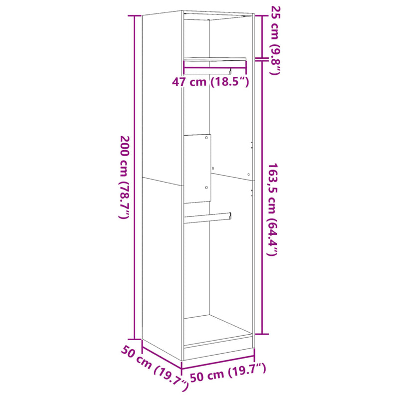 vidaXL tölgy színű szerelt fa ruhásszekrény 50 x 50 x 200 cm