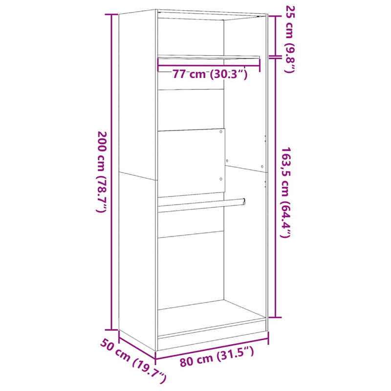 vidaXL fekete szerelt fa ruhásszekrény 80 x 50 x 200 cm