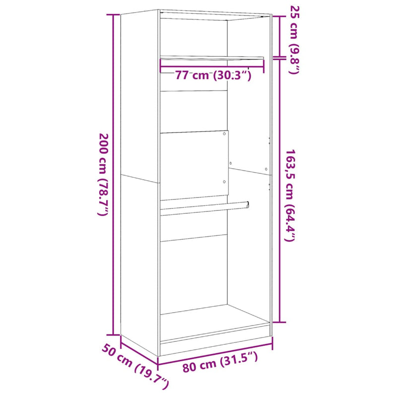 vidaXL barna tölgy színű szerelt fa ruhásszekrény 80 x 50 x 200 cm