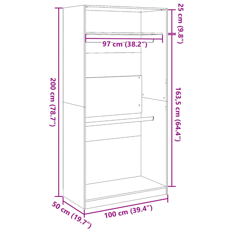 vidaXL fekete szerelt fa ruhásszekrény 100 x 50 x 200 cm