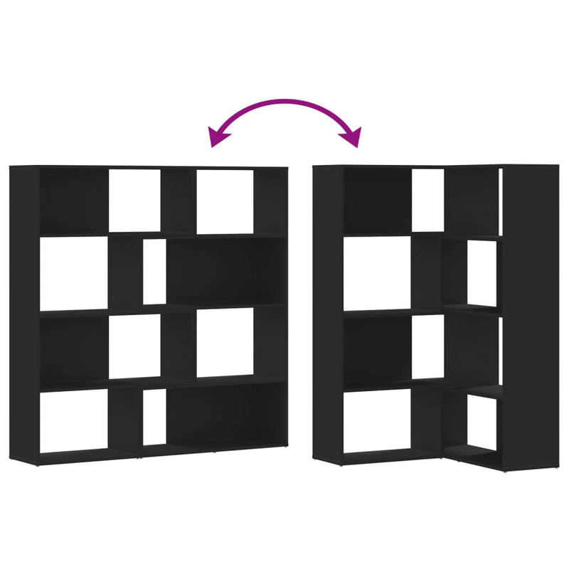 vidaXL 4 szintes fekete szerelt fa sarokkönyvespolc 85 x 85 x 140 cm