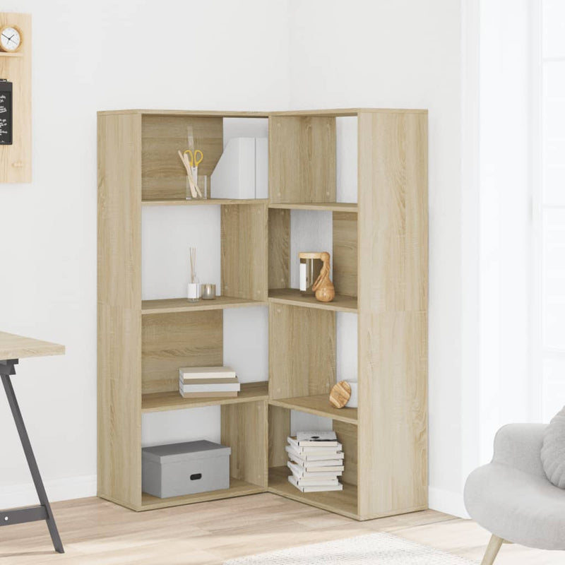 vidaXL 4 szintes sonoma tölgy szerelt fa sarok könyvespolc 85x85x140cm