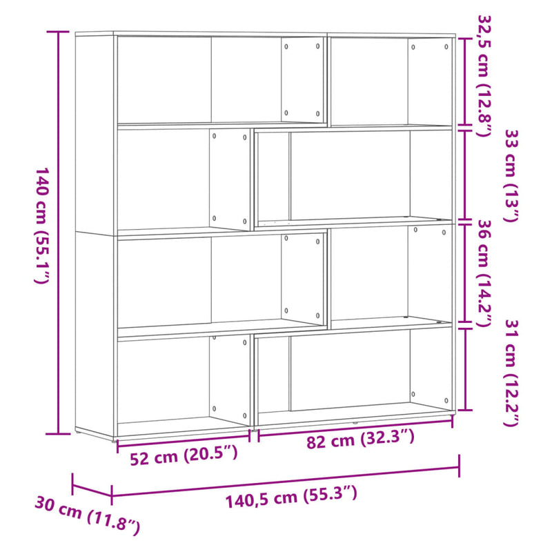 vidaXL 4 szintes sonoma tölgy szerelt fa sarok könyvespolc 85x85x140cm