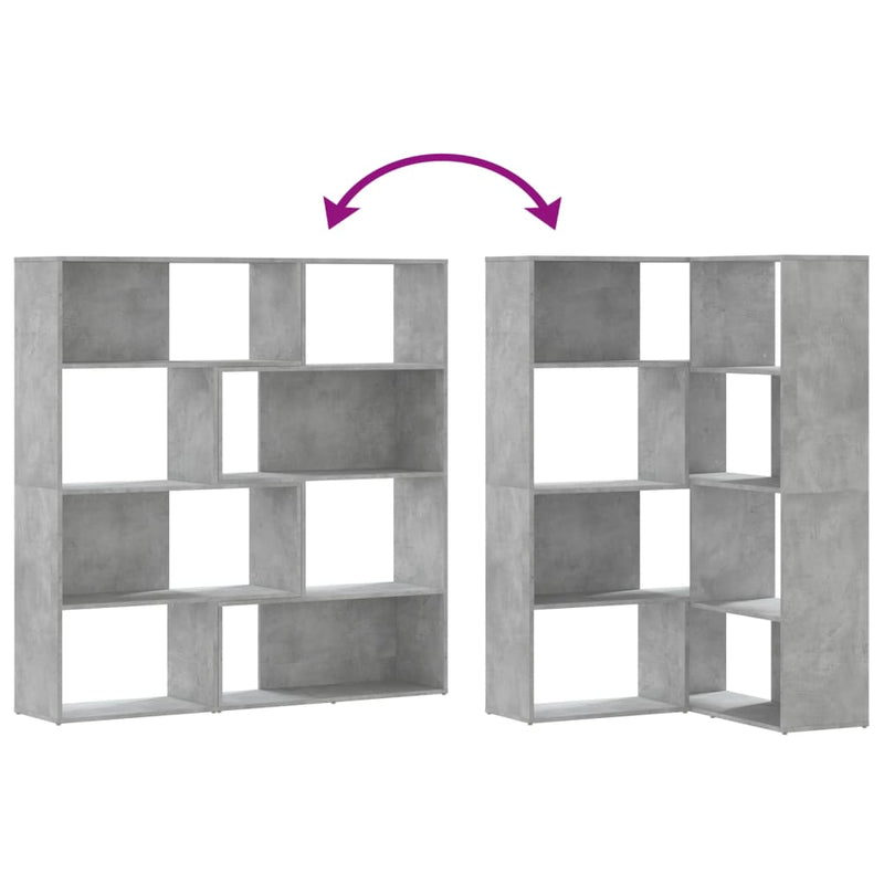 vidaXL 4 szintes betonszürke szerelt fa sarokkönyvespolc 85x85x140 cm