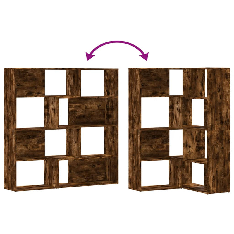 vidaXL 4 szintes füstös tölgy szerelt fa sarokkönyvespolc 85x85x140cm