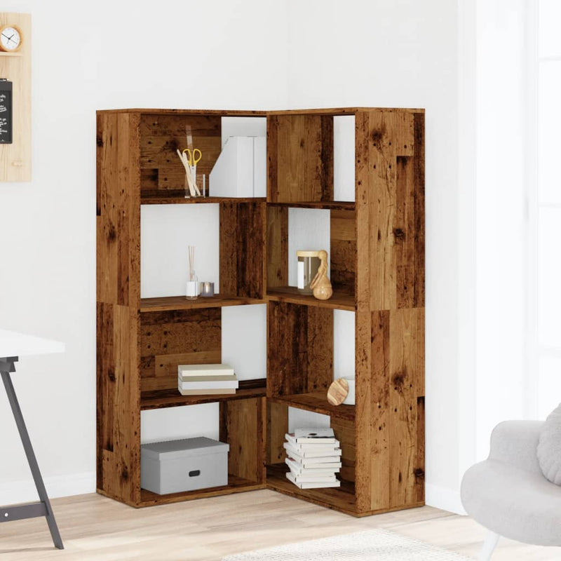 vidaXL 4 szintes antik fa szerelt fa sarokkönyvespolc 85 x 85 x 140 cm