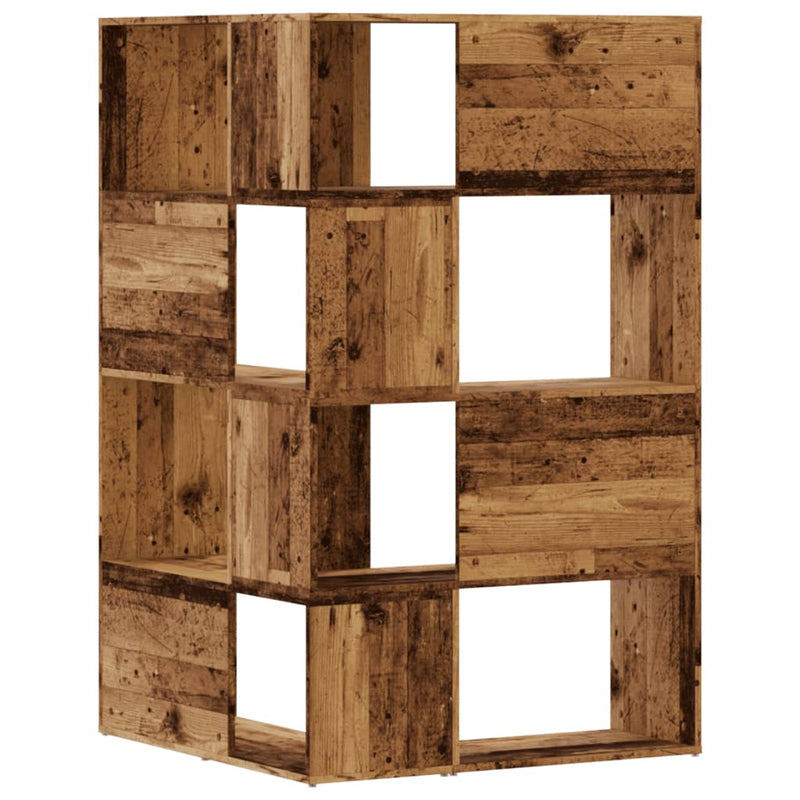 vidaXL 4 szintes antik fa szerelt fa sarokkönyvespolc 85 x 85 x 140 cm