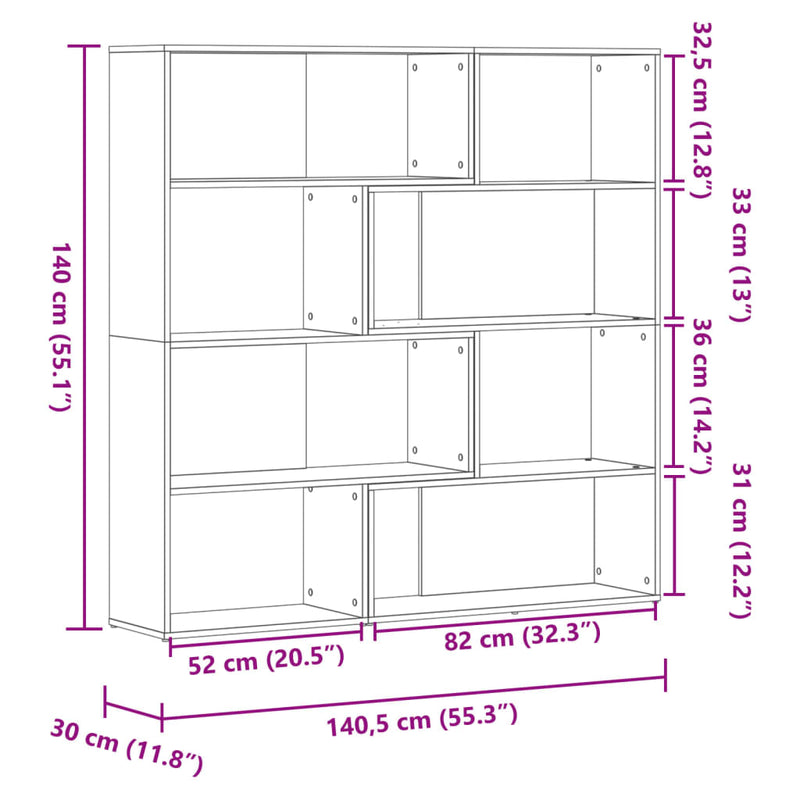 vidaXL 4 szintes tölgy színű szerelt fa sarokkönyvespolc 85x85x140 cm
