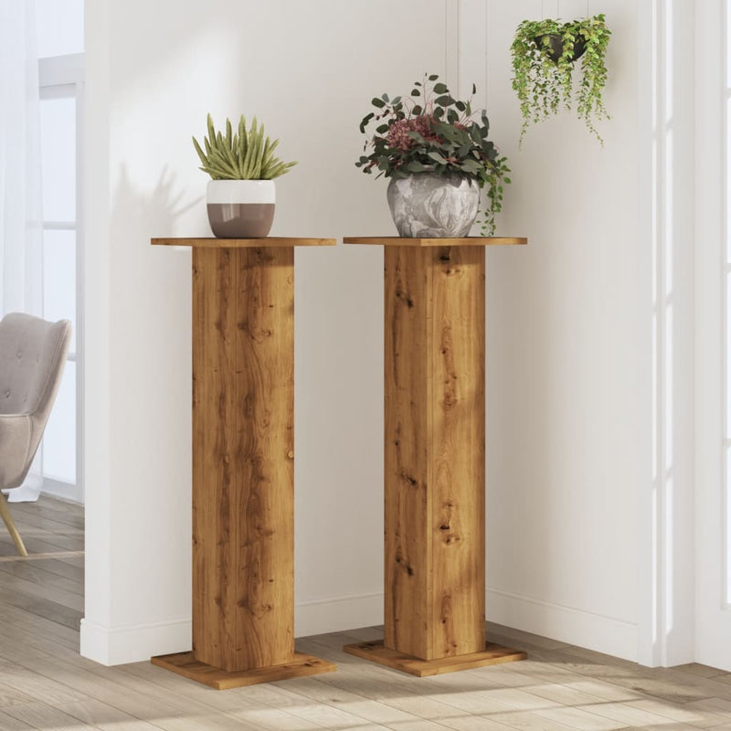 vidaXL 2 db kézműves tölgy szerelt fa növénytartó állvány 30x30x95 cm