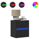 vidaXL 2 db fekete falra szerelhető éjjeliszekrény LED-világítással