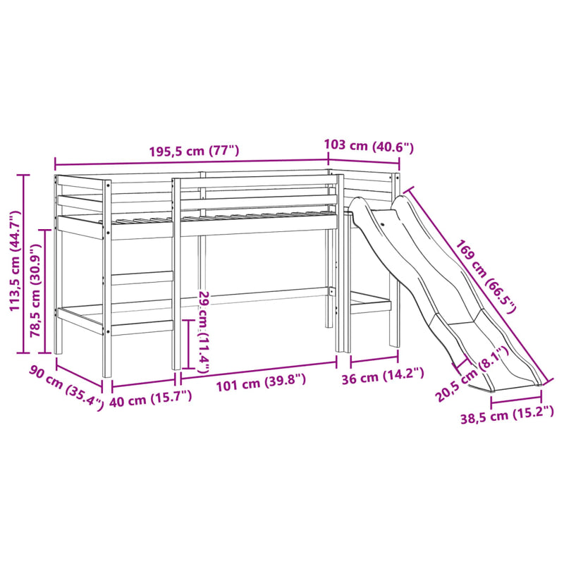 vidaXL barna tömör fenyőfa gyerek-galériaágy matrac nélkül 90 x 190 cm