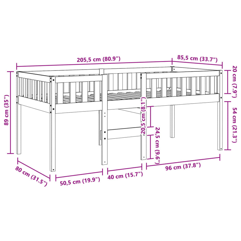 vidaXL tömör fenyőfa gyerekágy matrac nélkül 80 x 200 cm