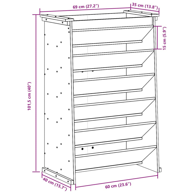 vidaXL 6 szintes tömör impregnált fa gyógynövényültető 69x40x101,5 cm