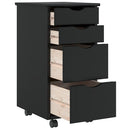 vidaXL MOSS fekete tömör fenyőfa görgős szekrény fiókokkal