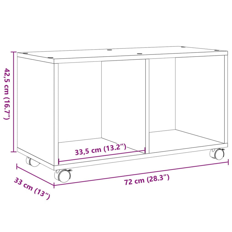 vidaXL kézműves tölgy színű szerelt fa görgős szekrény 72x33x42,5 cm