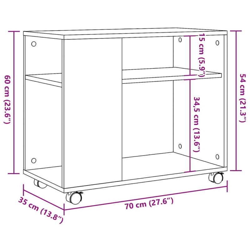 vidaXL sonoma tölgy színű szerelt fa kisasztal kerekekkel 70x35x60 cm