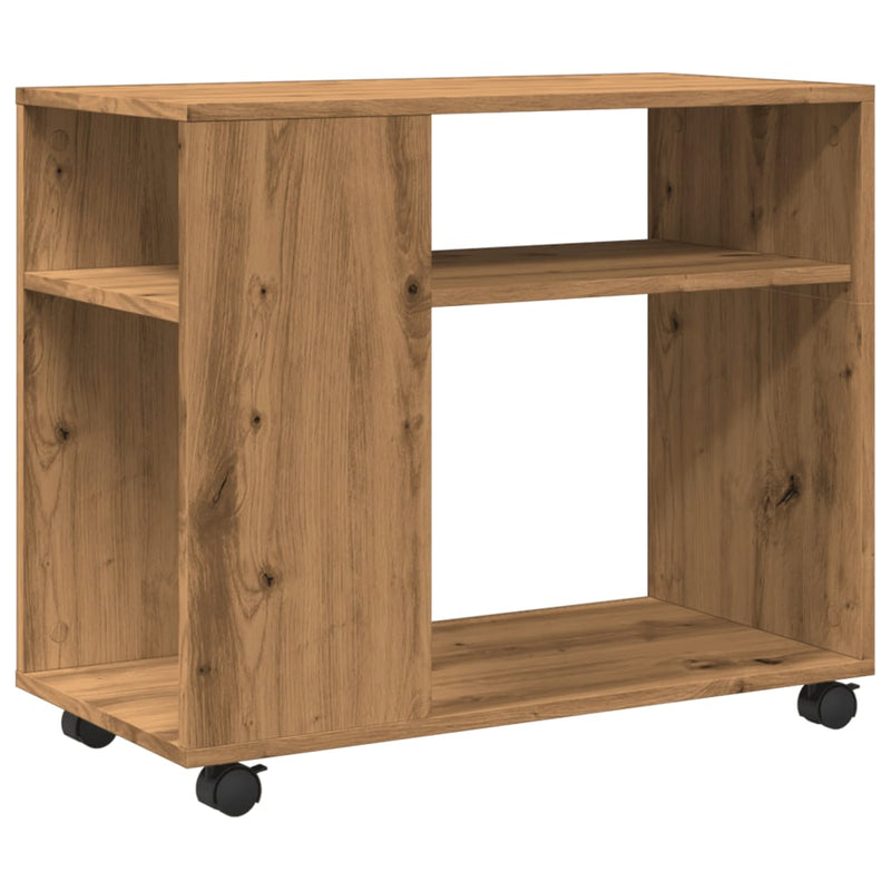 vidaXL kézműves tölgy színű szerelt fa görgős kisasztal 70x35x60 cm