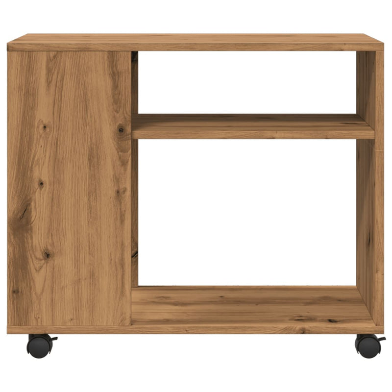 vidaXL kézműves tölgy színű szerelt fa görgős kisasztal 70x35x60 cm