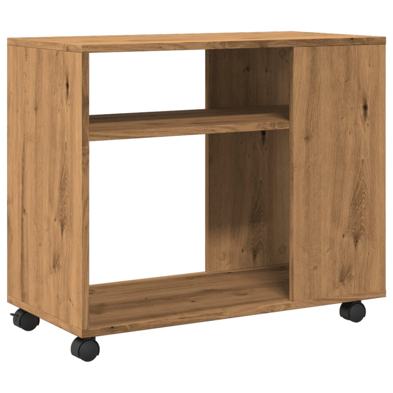 vidaXL kézműves tölgy színű szerelt fa görgős kisasztal 70x35x60 cm