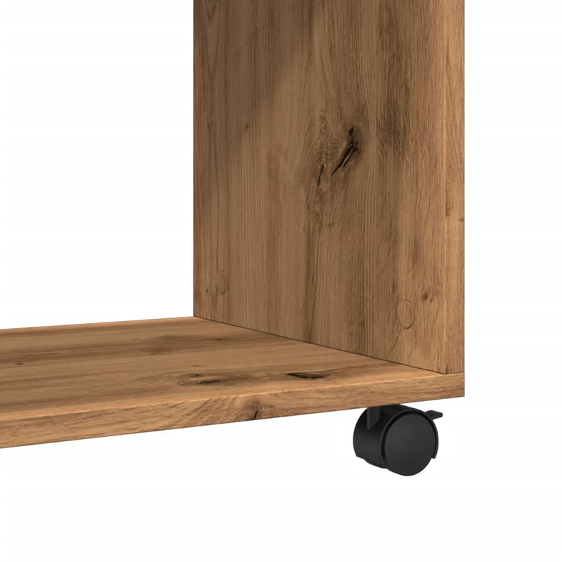 vidaXL kézműves tölgy színű szerelt fa görgős kisasztal 70x35x60 cm