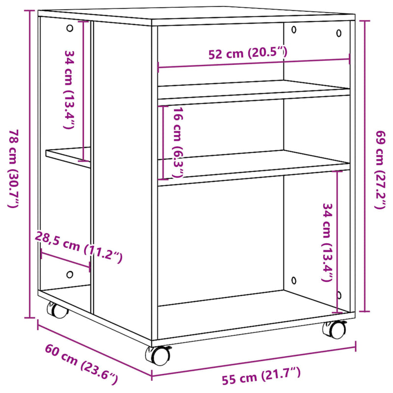 vidaXL füstös tölgy színű szerelt fa kisasztal kerekekkel 55x60x78 cm