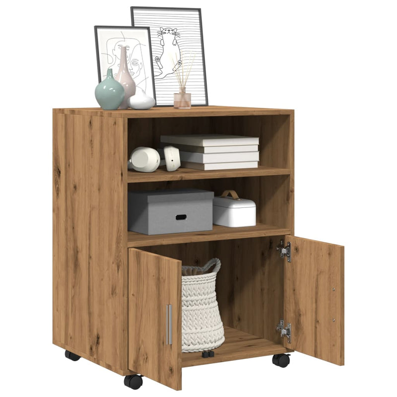 vidaXL kézműves tölgy színű szerelt fa görgős szekrény 72x33x42,5 cm