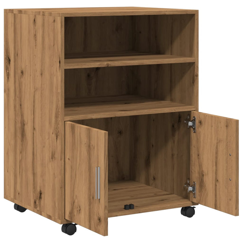 vidaXL kézműves tölgy színű szerelt fa görgős szekrény 72x33x42,5 cm
