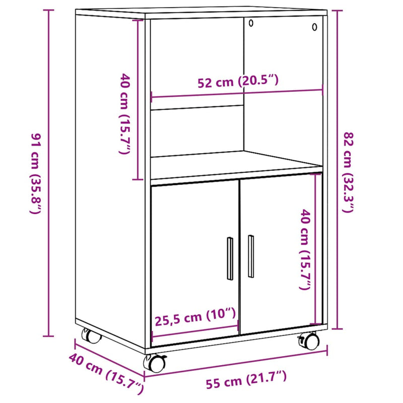 vidaXL fekete szerelt fa kerekes szekrény 55 x 40 x 91 cm