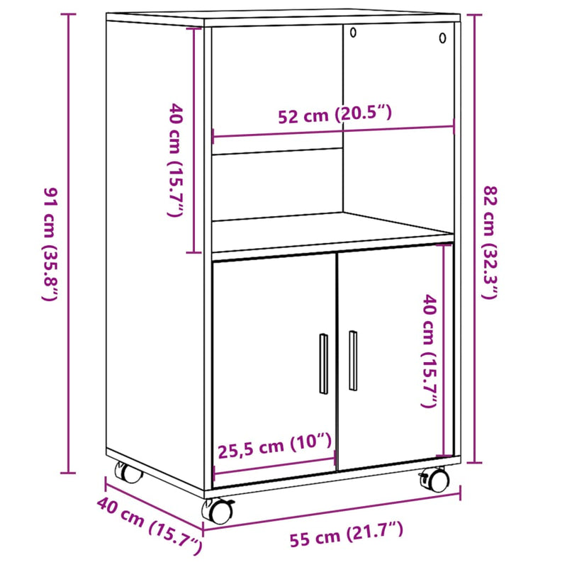 vidaXL antik fa színű szerelt fa kerekes szekrény 55 x 40 x 91 cm