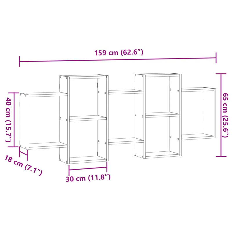 vidaXL betonszürke szerelt fa fali polc 159 x 18 x 65 cm