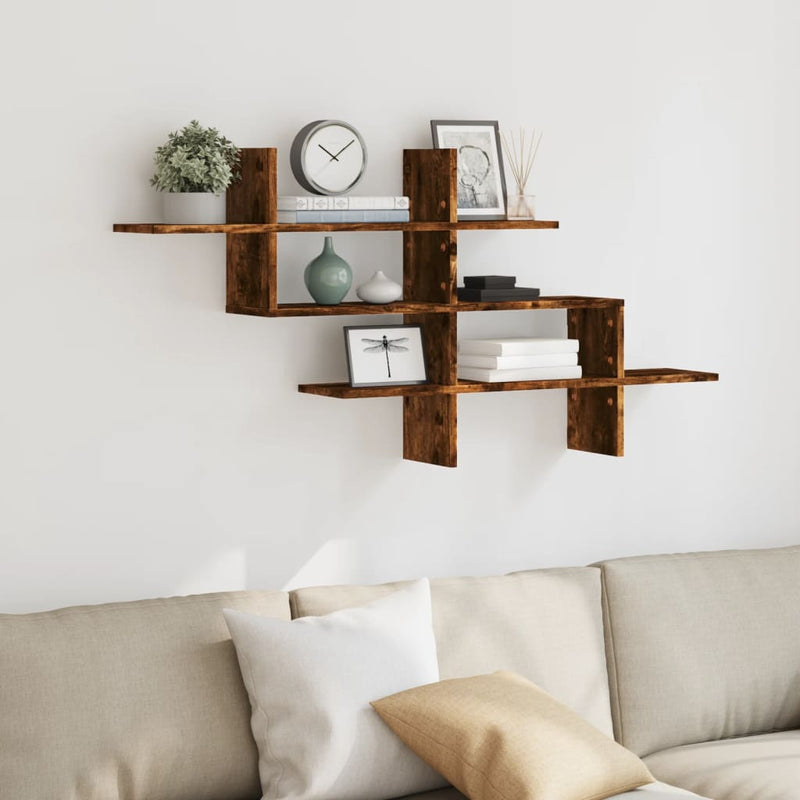 vidaXL füstös tölgy színű szerelt fa fali polc 124,5 x 18 x 60,5 cm