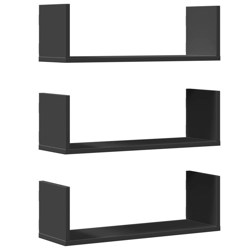 vidaXL 3 db fekete szerelt fa fali polc 58 x 18 x 18 cm