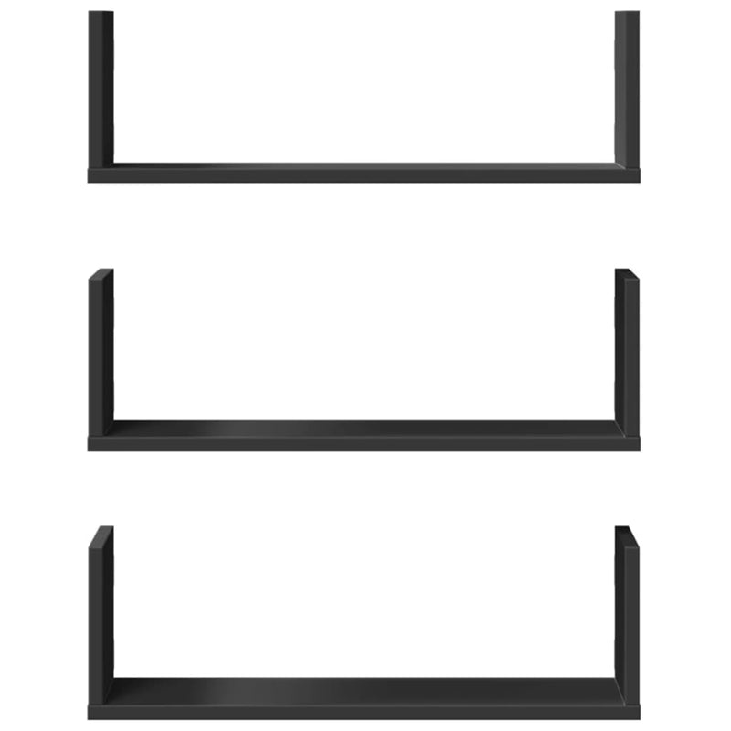 vidaXL 3 db fekete szerelt fa fali polc 58 x 18 x 18 cm
